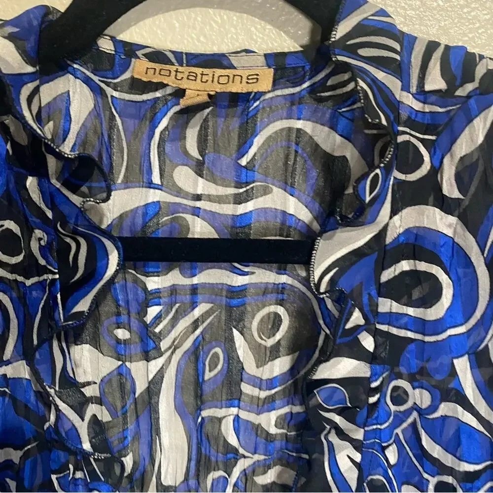 Notations Sheer Blouse L Abstract Fairy Whimsical Ruffled Open Front Flowy y2k‎